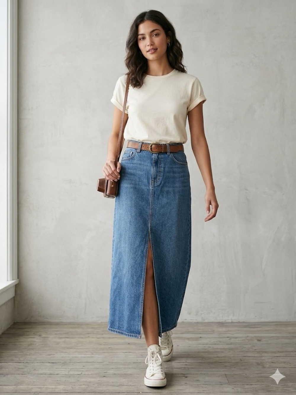 Vintage Old Navy Blue Denim Cotton Straight Pencil Long Skirt 8 Slit